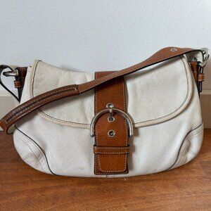Coach 9248 Soho Buckle White/Brown Leather Flap Shoulder Bag Purse, Vintage Y2K